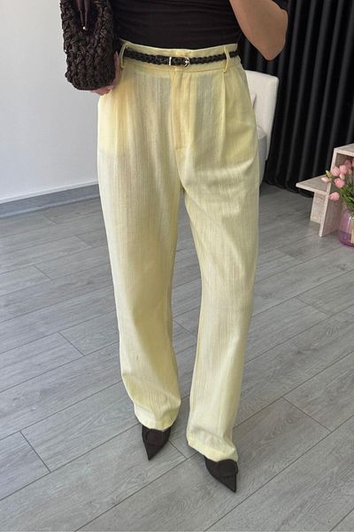 ECEMİ Duno Yellow Linen Belted Trousers