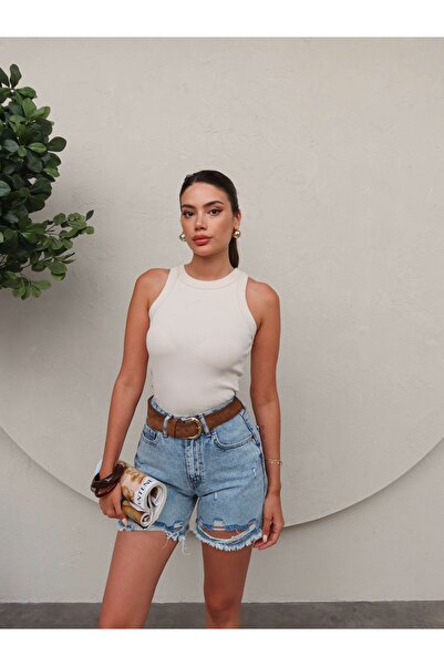 ESRAHELVACI Yırtık Detay Denim Şort