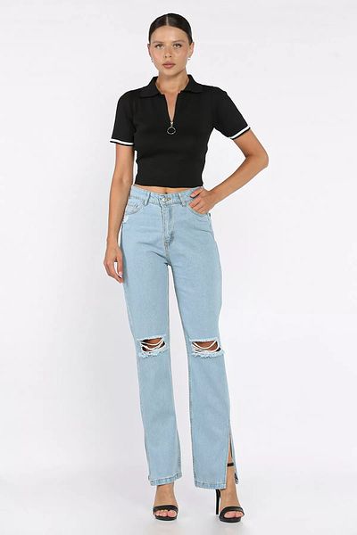 GÜLSELİ Pantaloni de blugi pentru femei Ice Blue Slit