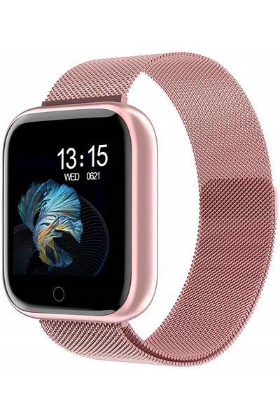 ideal STORE Ceas SmartWatch T80S Roz, Display IPS color TFT de 1.3 inch, Masurarea ritmului cardiac, Masurare te