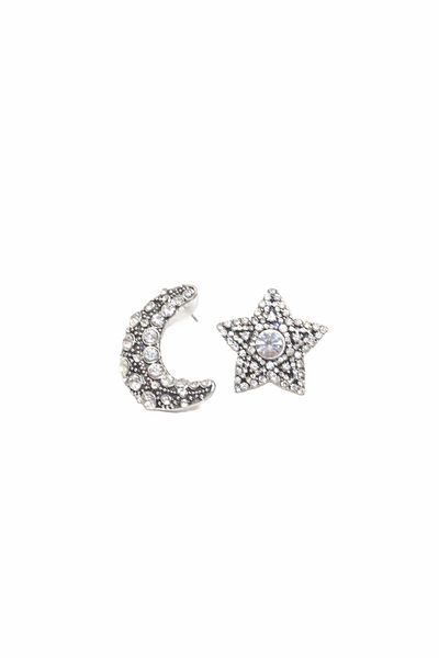 VAGGON Women's Silver Zircon Stone Moon Star Design Earrings Prmx14047
