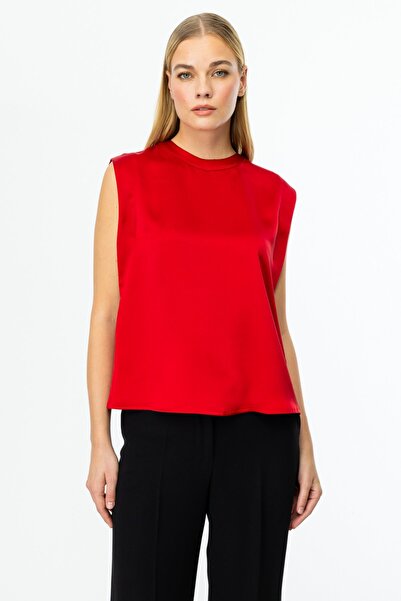 Mi Pret a Porter Mi Sıfır Yaka Kolsuz Saten Bluz