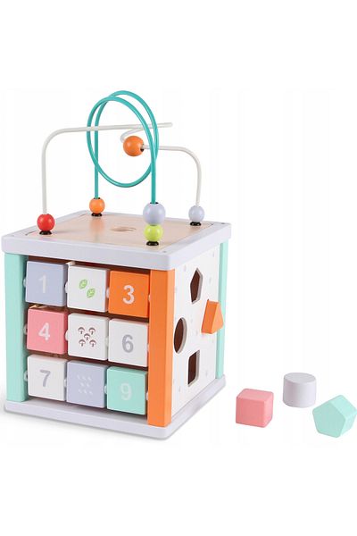 ideal STORE IdealSTORE Educational Center, 5 in 1 WOODEN Cube Model, Dimensions 20 x 20 cm, Equipped with walls c