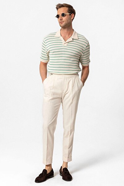 Antioch Green Leopard Collar Striped Knitted Men's T-Shirt