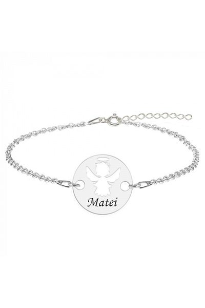 saratremo Angel - Bratara personalizata banut cu ingeras si nume gravat din argint 925