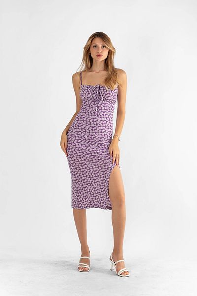 Bak Moda Daisy Patterned Strap Slit Midi Dress