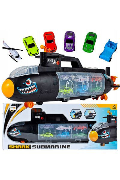 ideal STORE SUBMARIN Multifunctional The Black Shark idealSTORE, Dimensiuni 50 x 10 x 18 cm, Include 5 masinute