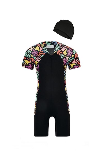 NEOPY Overalls Short Sleeve Swimmer Swimsuit with Shorts Mateo 8347 Black