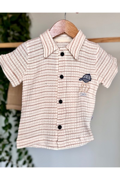 KapsülBebek 100% Organic Cotton Muslin 2 Pcs Summer Baby Boy Set – Short Sleeve Shirt, Shorts