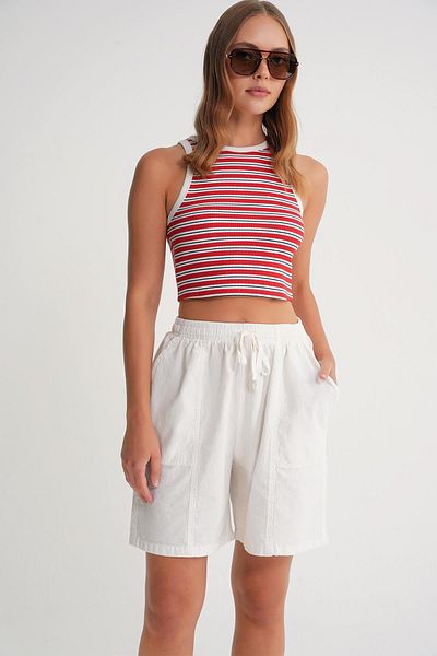 Mixray 4732 Women's City Size Piece Dyed Basic Shorts White