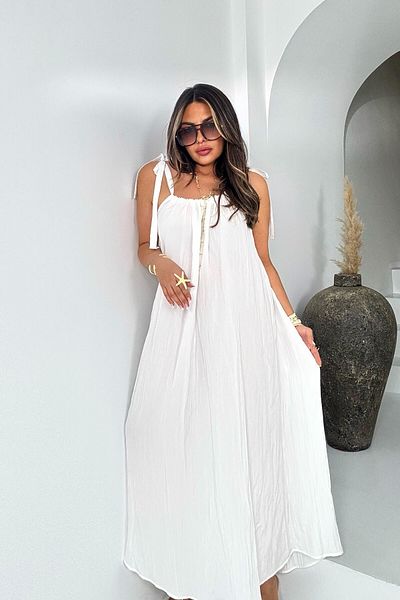 Sohotique By P Wrinkled Texture Lace Strap Dress Ecru