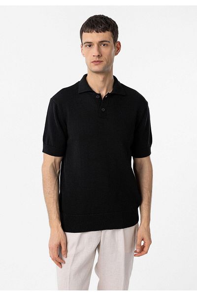 Antioch Black 100% Cotton Polo Neck Knitwear T-Shirt