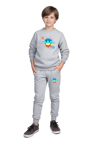FYK KİDS Boy's Street Rules Printed Cycling Collar Tracksuit Set