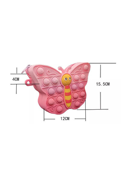 LUDIRO Τσάντα ώμου σιλικόνης Pop IT NOW, με φερμουάρ και λουράκι, πεταλούδα, ροζ κόκκινο, +3 ετών