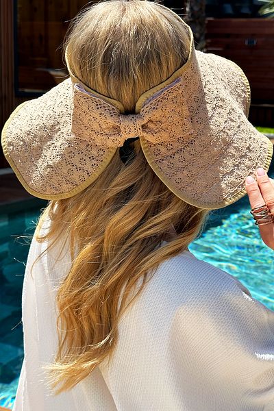 VAGGON Women's Beige Straw Beach Hat Prmx12439