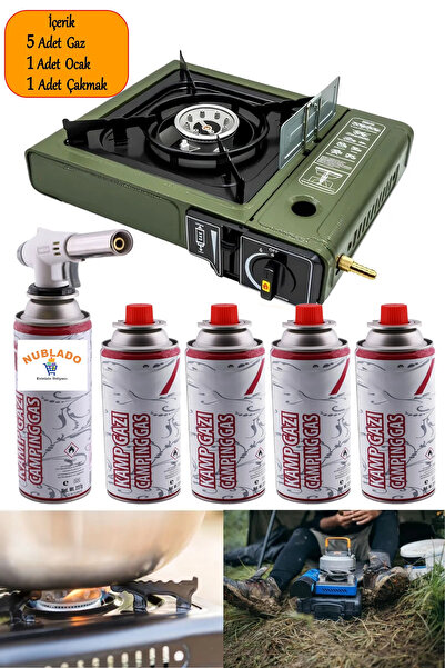 NUBLADO Taşınabilir Portatif Kamp Ocağı Tek Gözlü 5 Adet Gaz Kartuşlu Tüp Uyu...