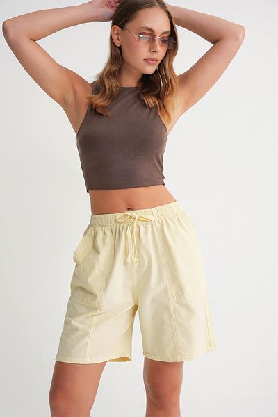 Mixray 4732 Women's City Size Piece Dyed Basic Shorts Yellow