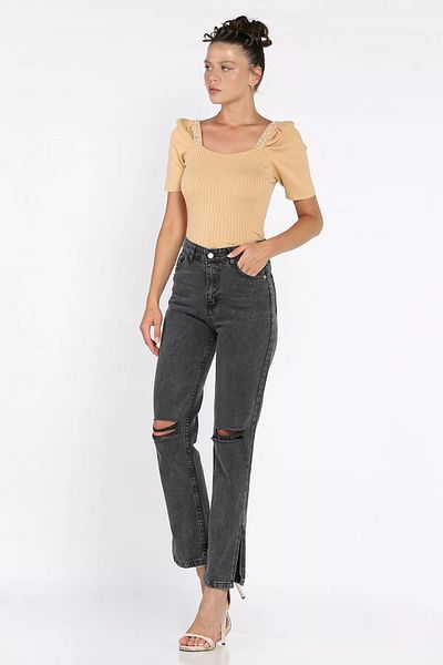 GÜLSELİ Anthracite Slit Women's Jean Jeans