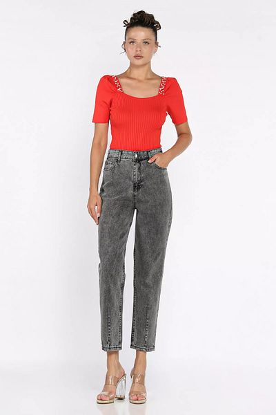 GÜLSELİ Anthracite Waist Elastic Carrot Jean Jeans