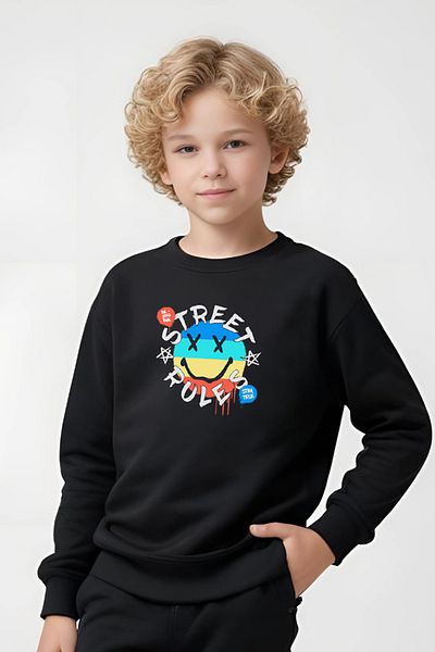 FYK KİDS Boy's Street Rules Printed Cycling Collar Tracksuit Set