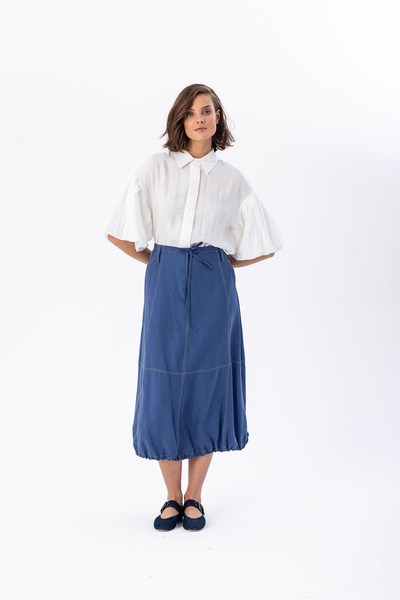 Berr-ın Contrast Stitching Balloon Skirt Indigo