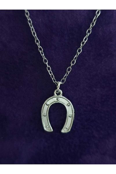 sarıyer silver Nal Model Luck Blessing Symbol Horseshoe Design Steel Pendant and Steel Chain Necklace