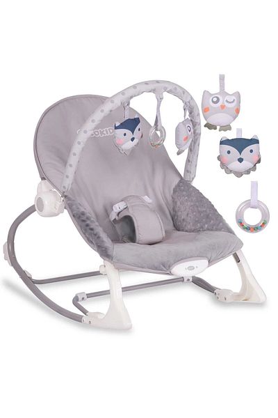 Ricokids Ricokids rocking chair, with 3 toys, 5-point safety belts, with melodies, gray, 3.2 kg