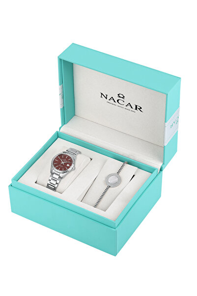 Nacar SAFİR CAM GÜMÜŞ KADIN KOL SAATİ NC33-398305-ARMS-SET