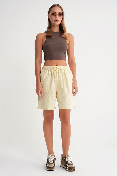 Mixray 4732 Women's City Size Piece Dyed Basic Shorts Yellow