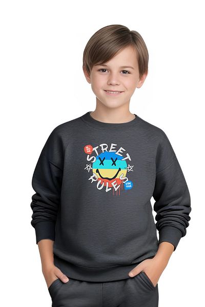 FYK KİDS Boy's Street Rules Printed Cycling Collar Tracksuit Set