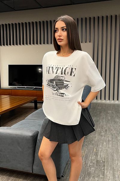 BİKELİFE Women's Special Digital Printed Oversize T-Shirt