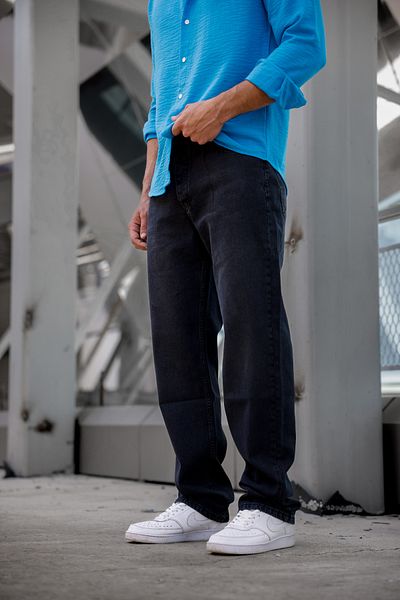Newtime Men's Baggy Black Washed 100% Cotton Relaxed Fit Jeans