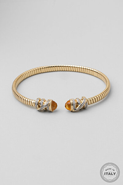 So CHIC... İtalyan Helios 18 Ayar Sarı Altın Kaplama Gümüş Kelepçe Bileklik