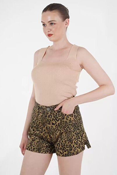 shai Leopard print denim shorts
