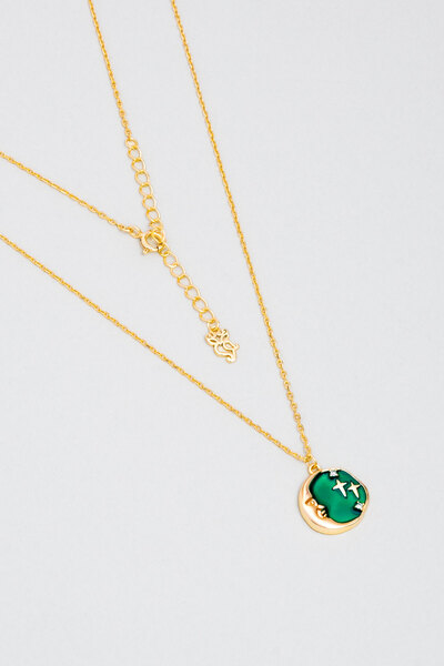 So CHIC... Ay Işıltısı 18 Ayar Sarı Altın Kaplama Mineli 45 Cm Gümüş Kolye