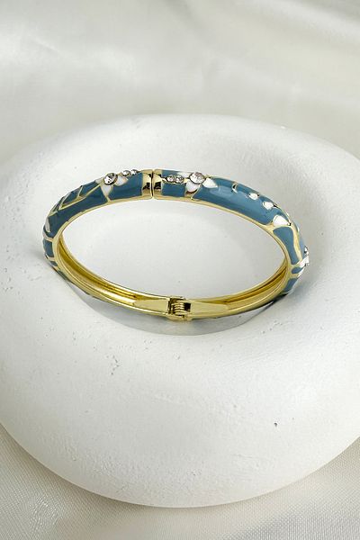 Modex Special Series Enamel Stone Clover Detail Handcuff Bracelet (Diameter: 6cm)