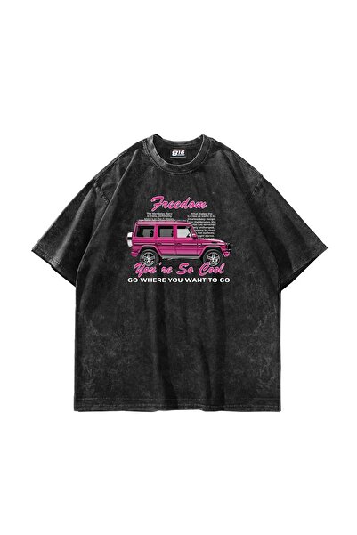 Bak Moda Tricou negru lavabil unisex oversize cu imprimeu Freedom G Wagon