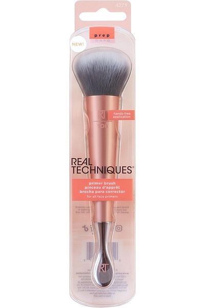 Real Techniques Dual-ended Primer Facial Skincare Brush & Stainless Steel Scoop, 1 Count, Pink