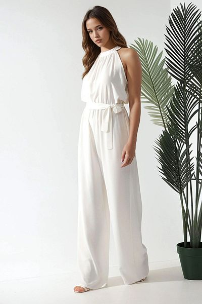 Hiccup Wide Leg Halter Neck Belted Stylish Jumpsuit
