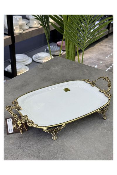 ROY KING Luxury Porcelain Rectangular Service with Brass Edge