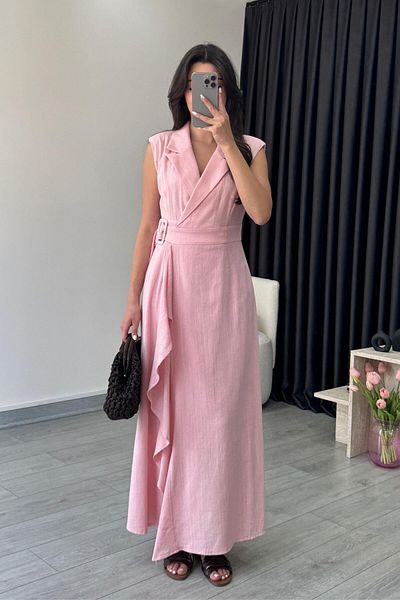 ECEMİ Sara Pink Double Breasted Cut Linen Dress