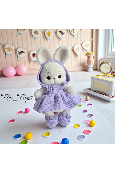 Toystox Amigurumi sevimli mor elbiseli tavşan uyku arkadaşı 🐇🐰