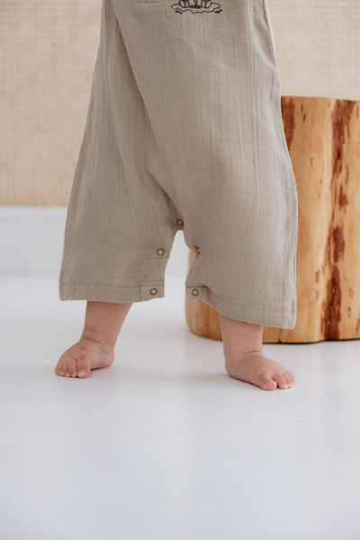 Lilabio %100 Organik Pamuk Muslin Kumaş Kısa Paça Tulum Kız-Erkek Bebek