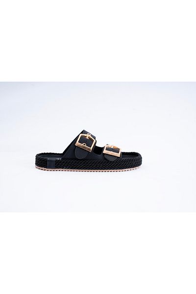innsteal Laodikeia Double Buckle Rope Sole Women's Comfortable Summer Slippers Black