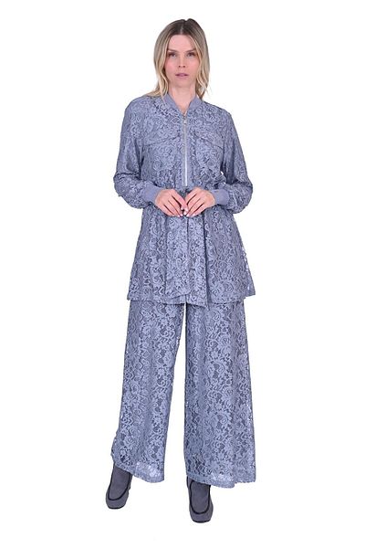 Invee Lace Suit with Trousers Combed Cotton Lined Gray