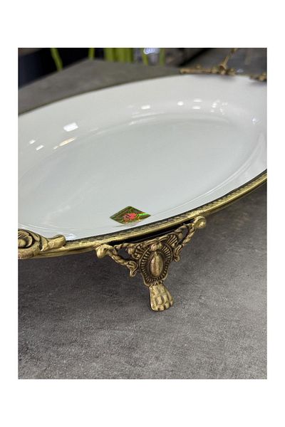 Doğudeko Luxury Porcelain Oval Serving with Brass Edge