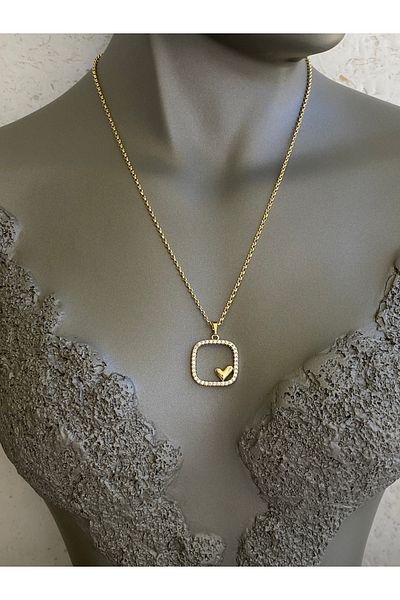 Lucios Minimal Heart Detail Stone Necklace with Golden Craftsmanship (45 cm)