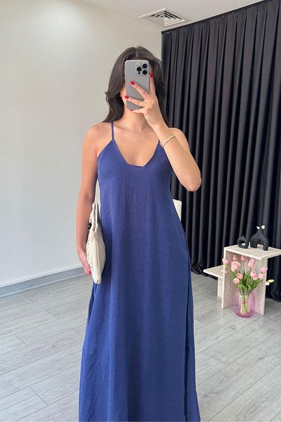 ECEMİ Tres Navy Blue Rope Strap Maxi Dress