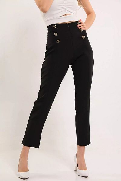 GÜLSELİ Black Women's Grass Button Detailed Trousers