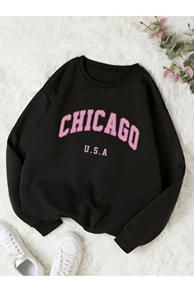 COHERENT سويت شيرت قطني برقبة دائرية كبيرة الحجم للجنسين للنساء/الرجال من شيكاغو